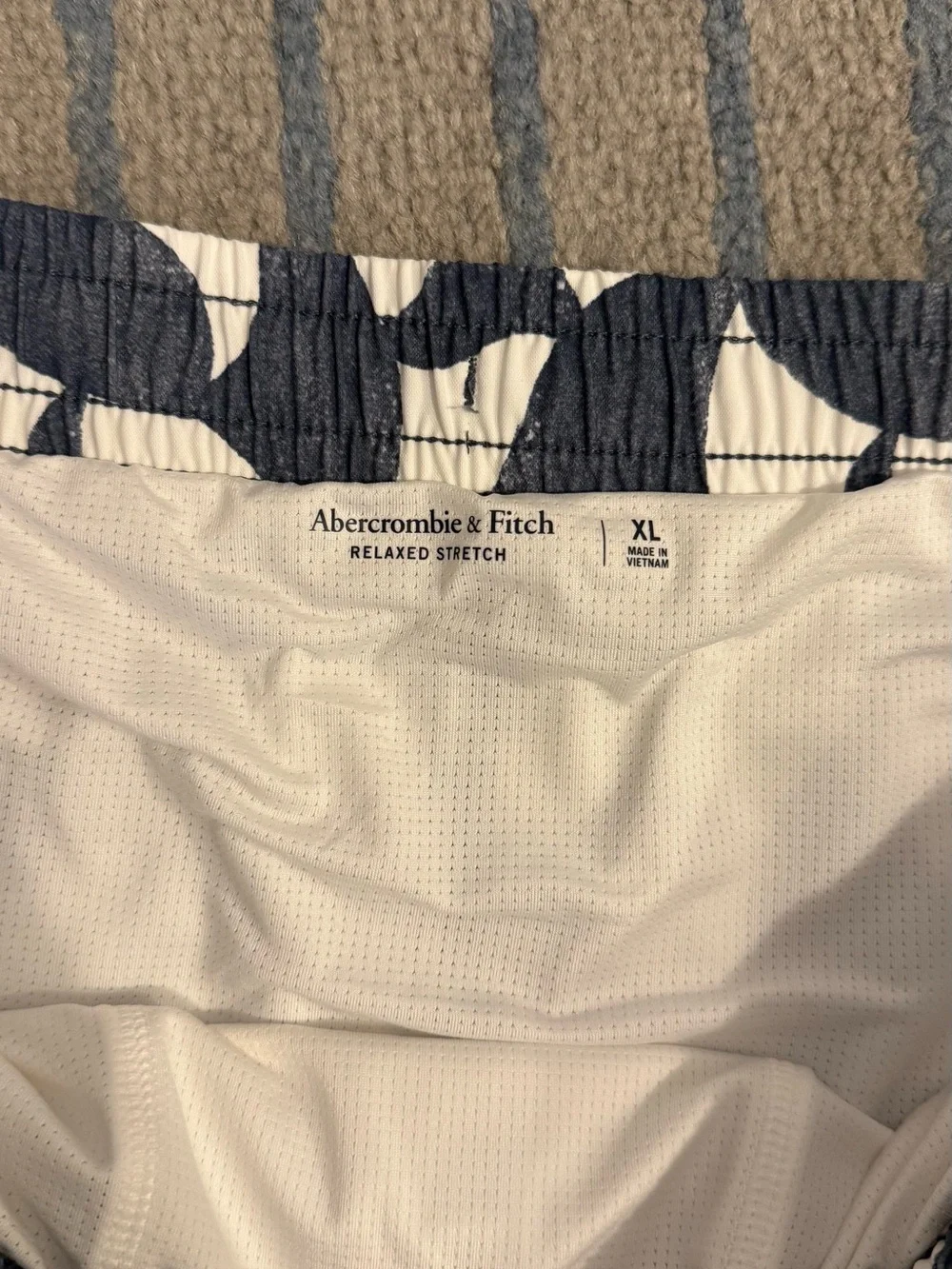 Abercrombie & Fitch Navy and White Geometric Swim Trunks- XL